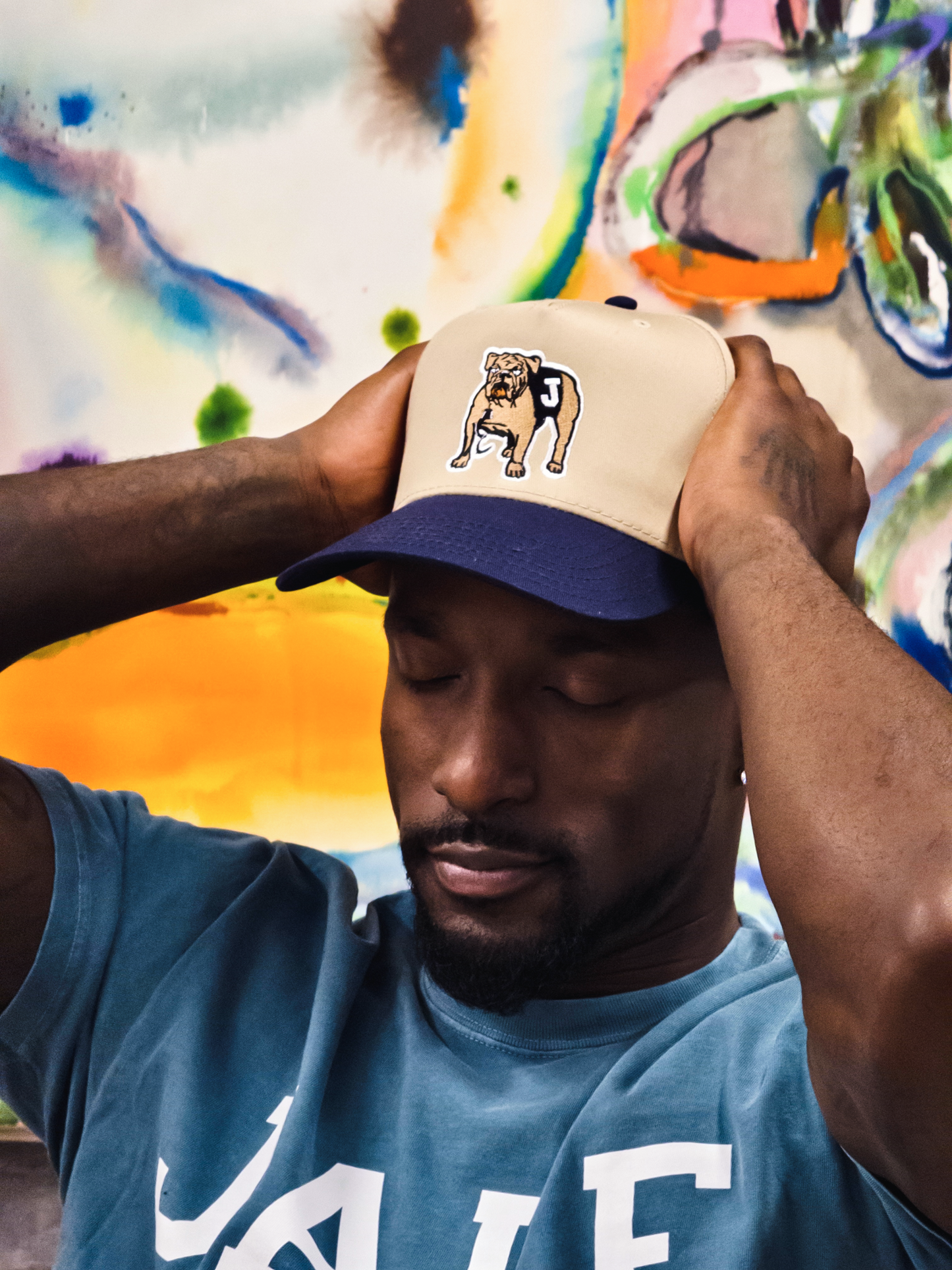 JALE Bulldogs Snap-Back Hat - Khaki / Navy Blue