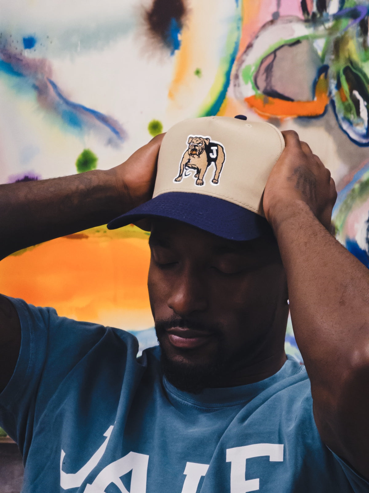 JALE Bulldogs Snap-Back Hat - Khaki / Navy Blue